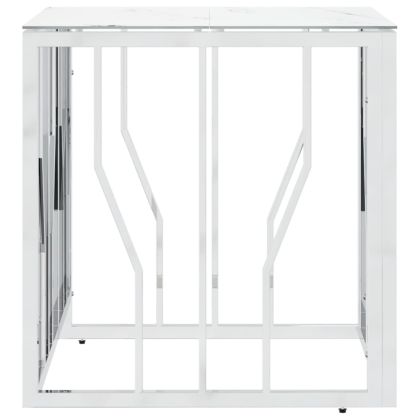 Кафе маса, сребриста, 50x50x50 cм, неръждаема стомана и стъкло