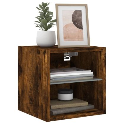 Стенен ТВ шкаф с LED осветление, опушен дъб, 30x28,5x30 см