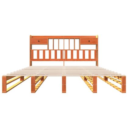 Легло с етажерка за книги, без матрак, 200x200 см, бор масив
