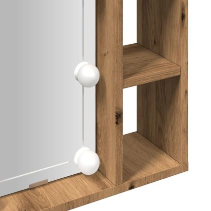 Огледален шкаф с LED, дъб артизан, 76x15x55 см, инженерно дърво