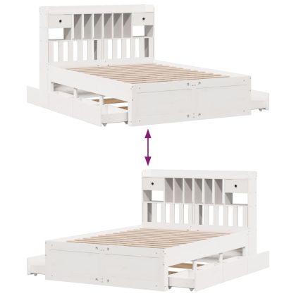 Легло с етажерка за книги, без матрак, 140x200 см, бор масив