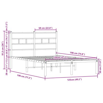 Рамка за легло, без матрак, с табла, кафяв дъб, 120x190 см