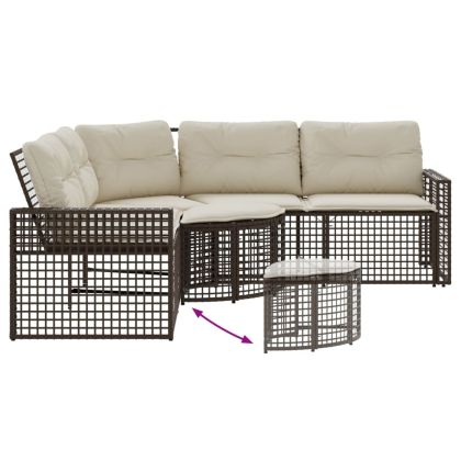 Градински диван с възглавници и табуретка ъглов кафяв полиратан