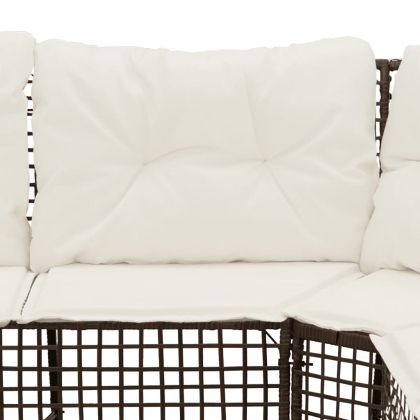 Градински диван с възглавници и табуретка ъглов кафяв полиратан