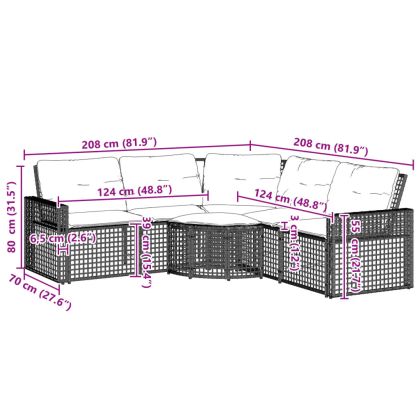 Градински диван с възглавници и табуретка ъглов кафяв полиратан