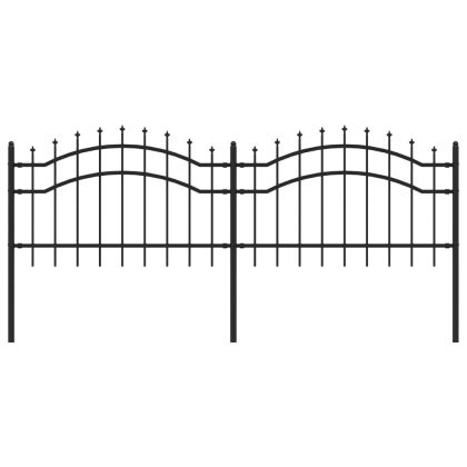 Градинска ограда с връх тип „копие“, черна, 239x75 см, прахово боядисана стомана
