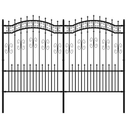 Градинска ограда с връх тип „копие“, черна, 240x150 см, прахово боядисана стомана