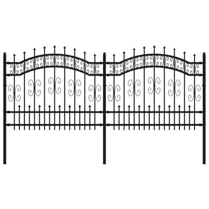 Градинска ограда с връх тип „копие“, черна, 240x100 см, прахово боядисана стомана