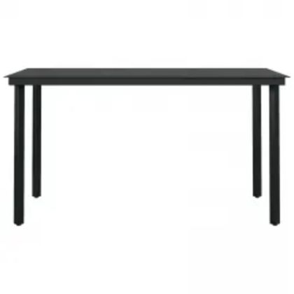 Градински трапезен комплект с възглавници 7 части черен