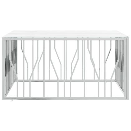 Кафе маса сребриста 100x100x50 cм неръждаема стомана и стъкло