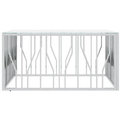 Кафе маса сребриста 100x100x50 cм неръждаема стомана и стъкло