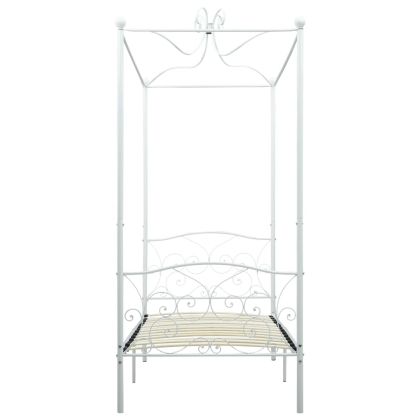Рамка за легло с балдахин, бяла, метал, 100x200 cм