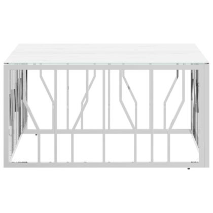 Кафе маса, сребриста, 80x80x40 cм, неръждаема стомана и стъкло