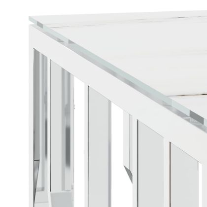 Кафе маса, сребриста, 80x80x40 cм, неръждаема стомана и стъкло