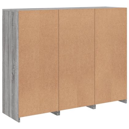 Сайдборди с LED осветление, 3 бр, сив сонома, инженерно дърво