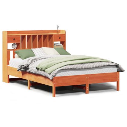 Легло с етажерка за книги, без матрак, 140x200 см, бор масив