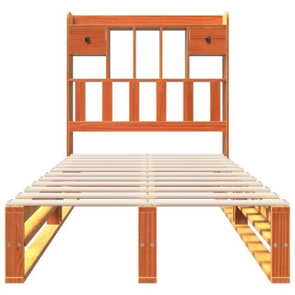 Легло с рафтове за книги без матрак кафяв 90x190 см бор масив