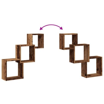 стенни кубични рафтове от старо дърво 68x15x68 см