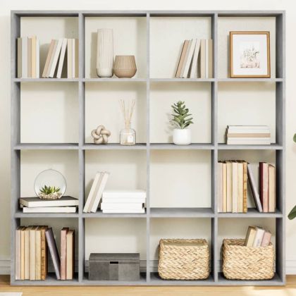 Библиотека, бетонно сива, 137,5x29x137,5 см, инженерно дърво