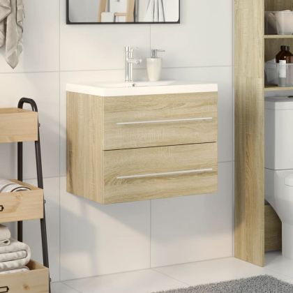 Комплект мебели за баня от 2 части, дъб сонома, инженерно дърво