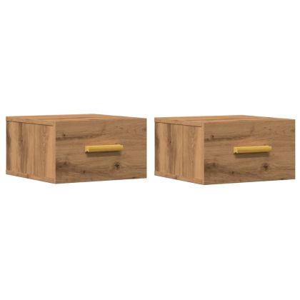 Нощни шкафчета за стенен монтаж, 2 бр, дъб артизан, 35x35x20 см