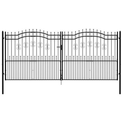 Оградна порта с капак тип „копие“, черна, 406x175 см, прахово боядисана стомана