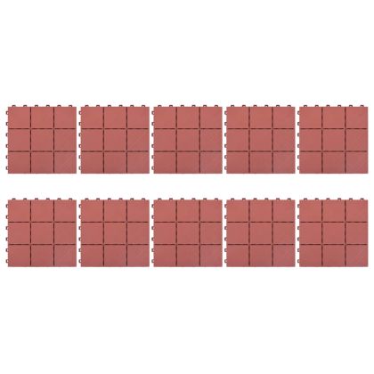 Декинг плочки, 10 бр, червени, 30,5x30,5 см, пластмаса