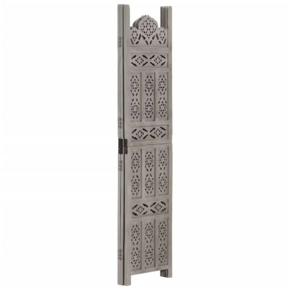 Ръчно резбован параван, 3 панела, сив, 120x165 cм, манго масив