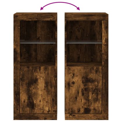 Сайдборд с LED светлини, oпушен дъб, 41x37x100 см