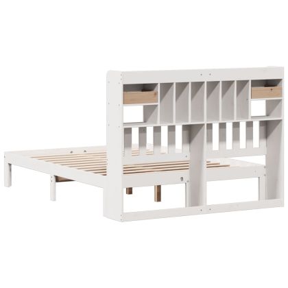 Легло с етажерка за книги, без матрак, 135x190 см, бор масив