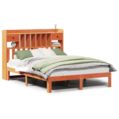 Легло с етажерка за книги, без матрак, 135x190 см, бор масив