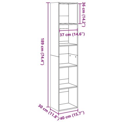 Етажерка за книги, черна, 40x30x189 см, инженерно дърво