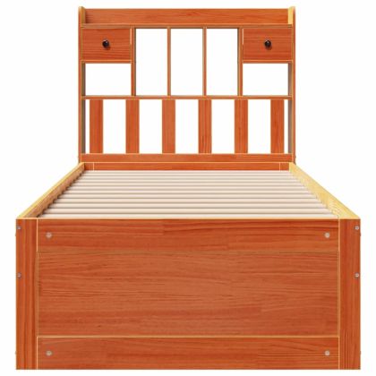 Легло с рафтове за книги без матрак кафяв 90x190 см бор масив