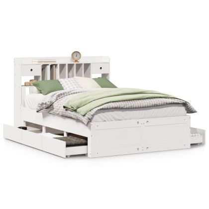 Легло с етажерка за книги, без матрак, 140x190 см, бор масив