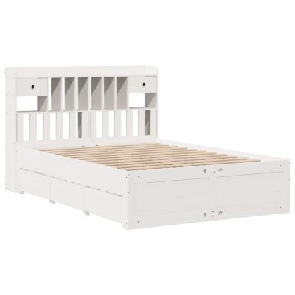 Легло с етажерка за книги, без матрак, 140x190 см, бор масив