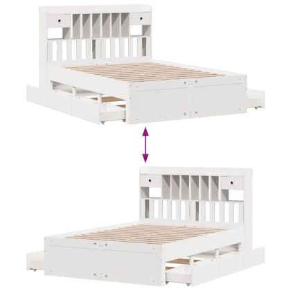 Легло с етажерка за книги, без матрак, 140x190 см, бор масив