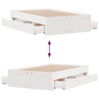 Рамка за легло без матрак с чекмеджета, 135x190 см, бор масив