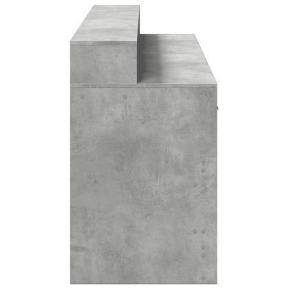 Бюро с LED, бетонно сиво, 160x55x91 см, инженерно дърво