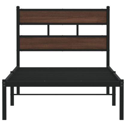 Рамка за легло, без матрак, с табла, кафяв дъб, 107x203 см