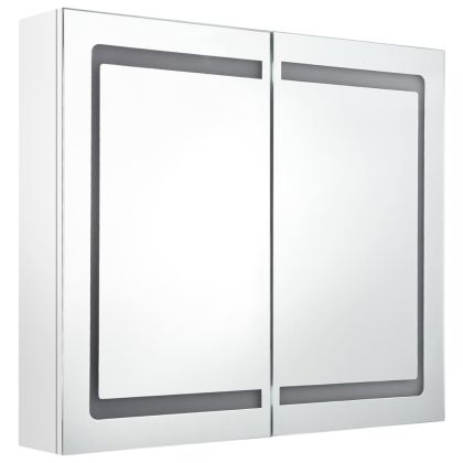 LED шкаф с огледало за баня, сияйно бяло, 80x12x68 см