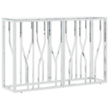 Конзолна маса сребро 110x30x70 см неръждаема стомана и стъкло