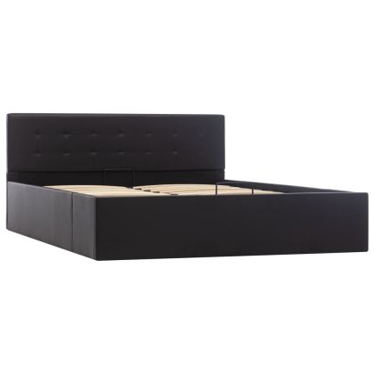 Легло с повдигащ механизъм, черно, изкуствена кожа, 140x200 cм