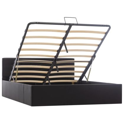 Легло с повдигащ механизъм, черно, изкуствена кожа, 140x200 cм