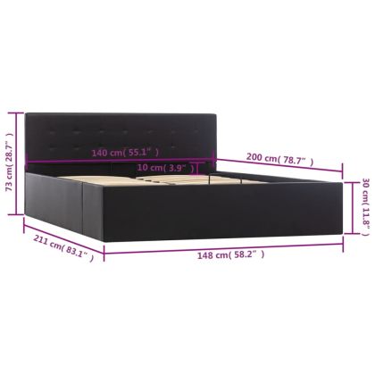 Легло с повдигащ механизъм, черно, изкуствена кожа, 140x200 cм