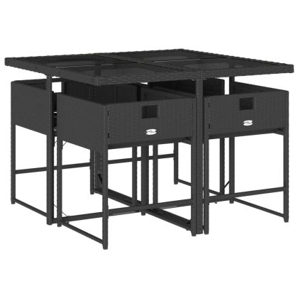 Градински трапезен комплект възглавници 5 части черен полиратан