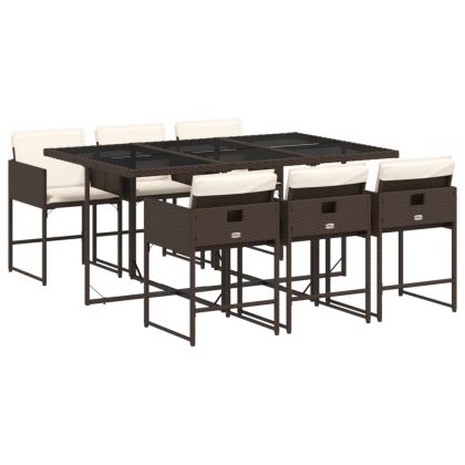 Градински трапезен комплект възглавници 7 части кафяв полиратан