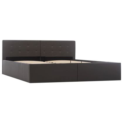 Легло с повдигащ механизъм, сиво, изкуствена кожа, 160x200 cм