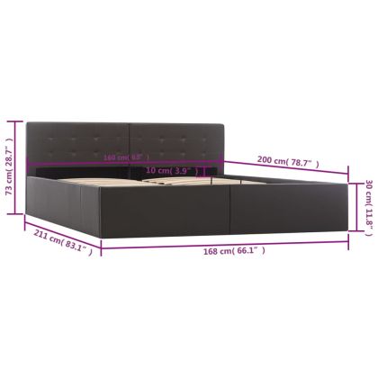 Легло с повдигащ механизъм, сиво, изкуствена кожа, 160x200 cм