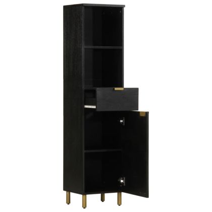 Шкаф за баня, черен, 38x33x160 см, масивно мангово дърво