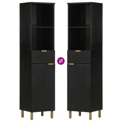 Шкаф за баня, черен, 38x33x160 см, масивно мангово дърво